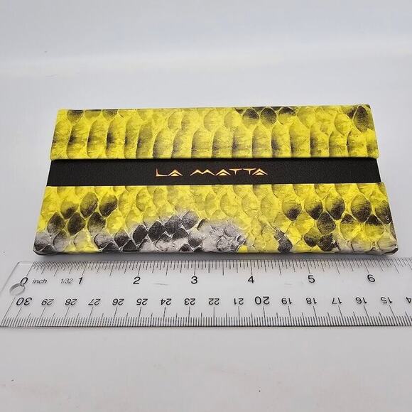 La Matta Collapsible Eyeglasses Case Yellow Faux Snake Skin Magnetic Cover 6.5" - Picture 4 of 7